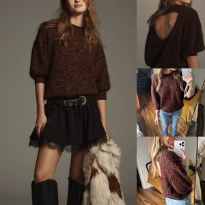 NWT Anthropologie The Violetta Short-Sleeve Tinsel Sweater by Maeve XS chocolate